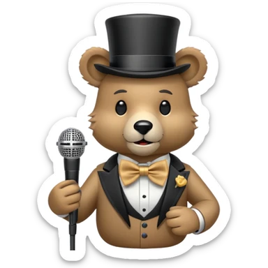 Animatronic Baer with tophat and bowtie holding microphone  sticker
