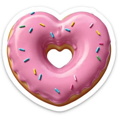 Realistic isolated heart shaped donut with pale pink frosting. sticker