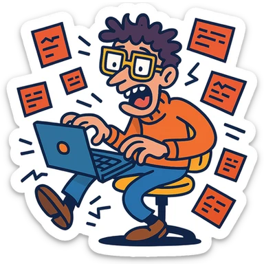 wacky programmer with buggy code flying around sticker