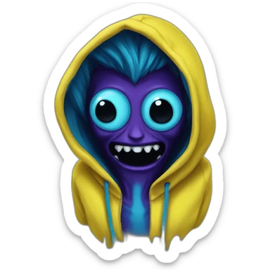 banana dominus hoodie with yello blue scary demon eyes sticker
