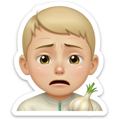 russian boy crying by garlic sticker