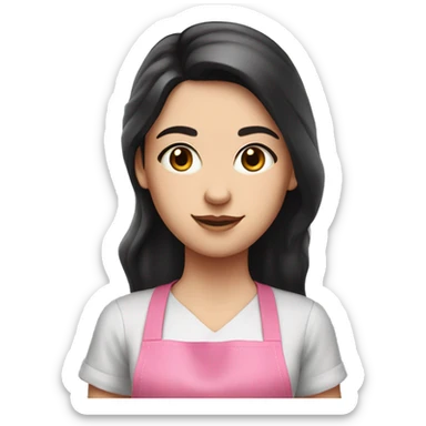 A white girl with long dark hair in pink apron sticker