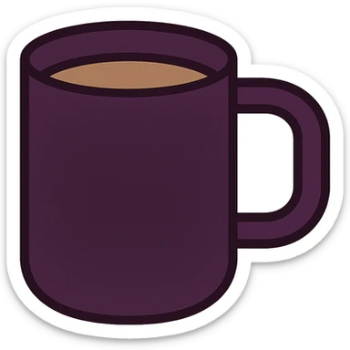 Edit the coffee mug to have a rich plum purple shade, keeping the original icon color outlined style with black outlines and no background. sticker