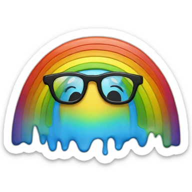 a rainbow with a human face with glasses and some paint sticker
