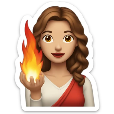 A women with warm brown hair, red lips, holding fire in the palm of her hand sticker