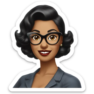 pin-up brown woman with black hair wearing 50s cat eye glasses  sticker