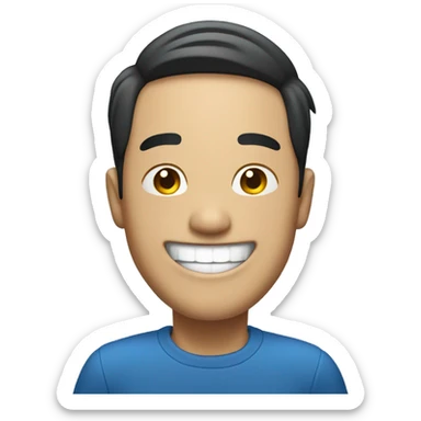 Asian man laughing, blue cloth, big smile sticker