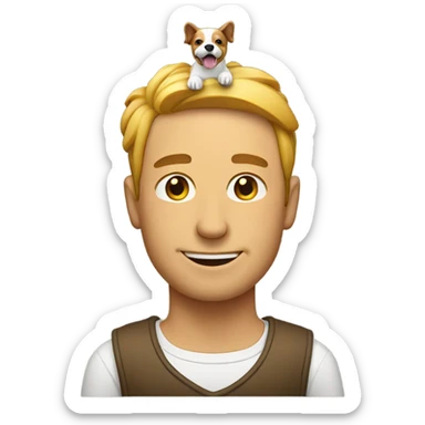 A man with a dog on its head sticker