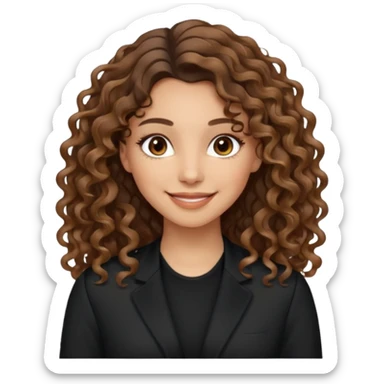brown balayage hair long curly (not to much curly/not afro), light skin tone, brown eyes, not too skinny, black outfit sticker