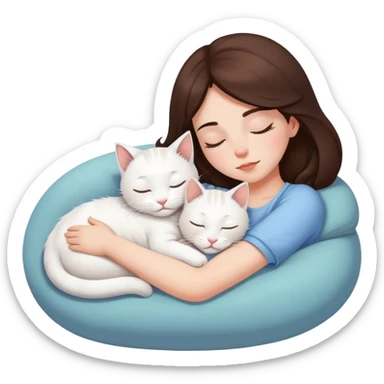 White kitty sleeping on brunette white girl's lap sticker