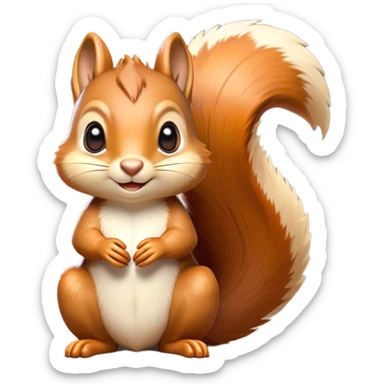 Cinematic Adorably Cute Squirrel Portrait Emoji, Perched with an alert, twinkling gaze and a playful tilt of its head, showcasing a small, nimble body with a bushy tail and delicate whiskers, Simplified yet irresistibly adorable features, highly detailed, glowing with a warm, sunlit glow, high shine, energetic and sprightly, stylized with an air of woodland whimsy, soft glowing outline, capturing the essence of a joyful squirrel that appears ready to scamper out of the screen with boundless charm! sticker