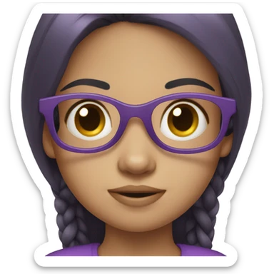 pale little girl in purple glasses and dark hair sticker