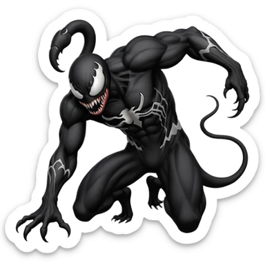 Venom crawling, full black body, no white logos, expressive style sticker