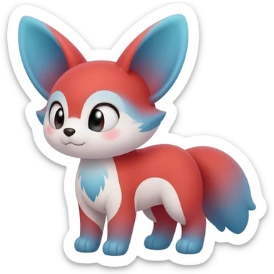 Exotic-colored red-bluish-Gradiented Big-eared big-eyed cute realistic animalistic feral digitigrade 4-legged anime-styled Meloetta-Furret-Sergal-Serval-hybrid-fusion-creature-animal, full body sticker