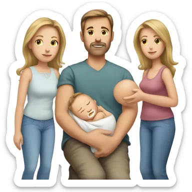 Mum, Brown hair,  Dad, Blond hair with newborn sticker