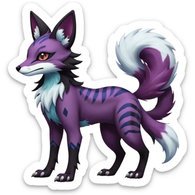  hyper-realistic cool edgy dark black purplish blackish edgy fantasy ethereal feline-vernid-sergal-monster-furret-Lycanroc-umbreon-fursona animal creature full body with intricate markings  sticker