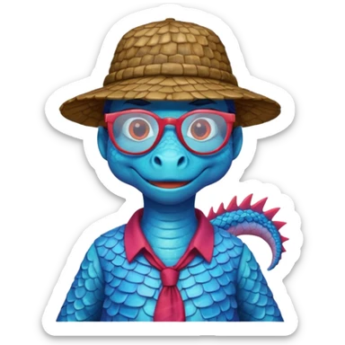 blue dragon with shirt hat and glasses sticker