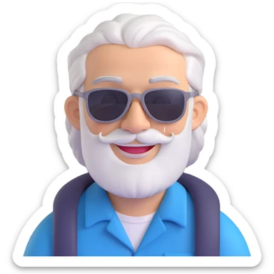 smiling middle-aged man, pilot, silver hair, beard, fair skin, sunglasses sticker