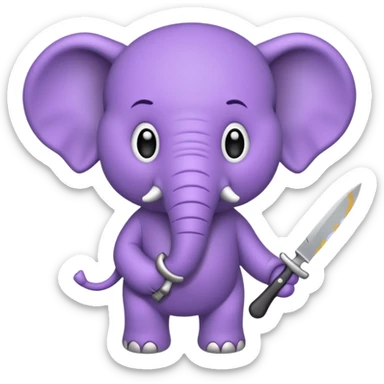 A purple elephant holding a knife ￼ sticker