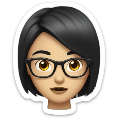 a cute girl with specs angry black hair pointed face  sticker