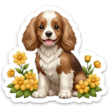 Full body shot of a cocker spaniel with flowers sticker