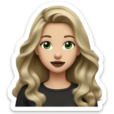 dark blonde balayage girl green eyes long hair mauve lips rosy cheeks black shirt sticker