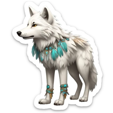 Fluffy Shy Spiritual Shamanic Wolf With Shiny Tribal Markings wearing feathers Full Body sticker