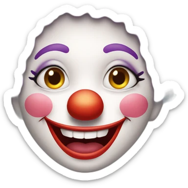 Create a friendly clown face with soft, glowing makeup, set in a joyful circus tent, emphasizing fun and laughter without being intimidating sticker