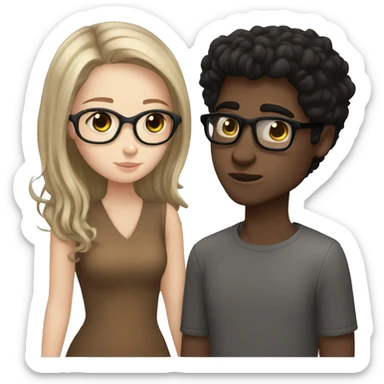 White boy black hair glasses kissing white girl brown hair brown eyes sticker