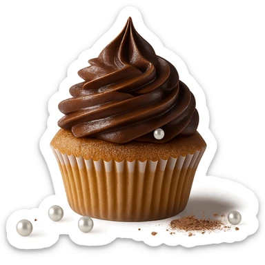 Change the icing to mocha with a medium brown, slightly glossy, coffee-chocolate look. Keep the realistic cupcake and accessories in a photorealistic style with transparent background. sticker