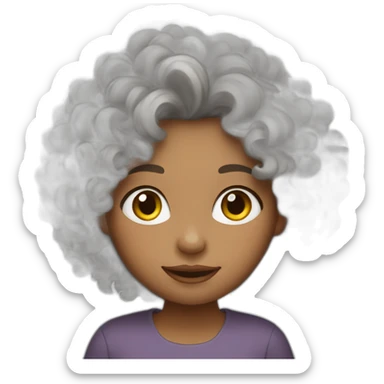brown curly girl with grey hair tint sticker