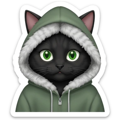 A black cat wearing an oversized grey hoodie  sticker