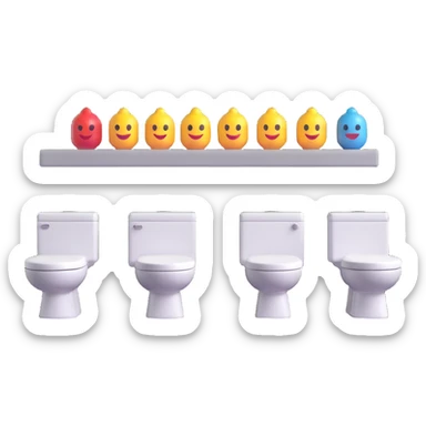 row of modern toilets in 3D emoji style sticker
