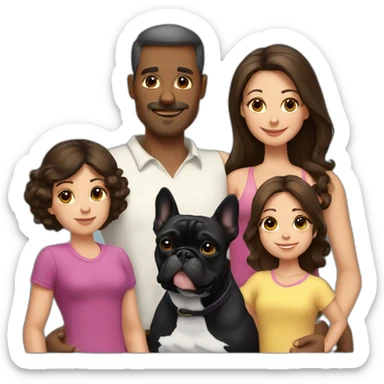 Family-father-mother-two-brunettes-daughters-and-one-black-French-bulldog sticker