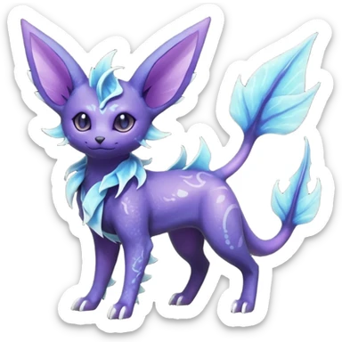 Rare realistic purple indigo violet nebulae shiny sparkly dark-neon glowing bioluminescent edgy badass epic pretty beautiful handsome gorgeous aesthetic colorful vibrant Vernid-Trico-Vaporeon-Espeon-species-Fakemon-creature by LiLaiRa, 4 legs, 1 tail, random markings, (full body) sticker