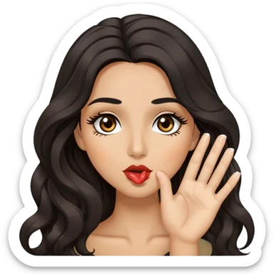 woman with olive skin, brown eyes and long lashes, and long black wavy hair blowing a kiss sticker