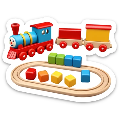 wooden toys set with blocks, train, and stacking rings for children sticker