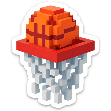 Voxel-style basketball in a net, variation 3 sticker