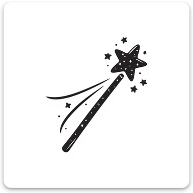 Hand-drawn magic wand with sparkly star tip and magical effect sticker