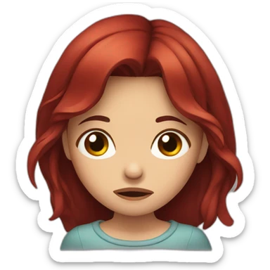 a crying girl with dark red hair sticker