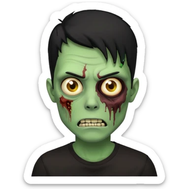 Zombie Emoji AppleIOS Style, lowfade Black Hair, and Black T-shirt, Green Skin, normal expression sticker