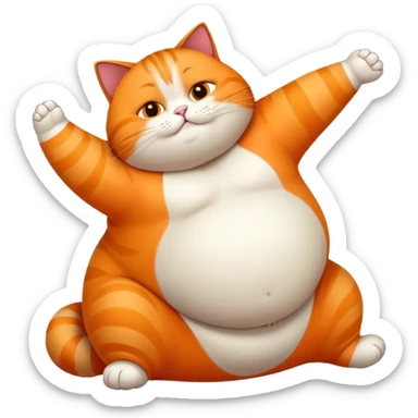 Fat cat stretching with big belly sticker