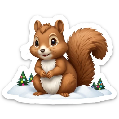 squirrel poking its head out of snow hill wearing christmas lights sticker