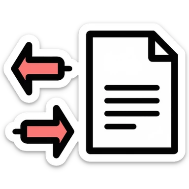 File monitoring icon with arrows showing sending and receiving of files, document with bidirectional arrows sticker