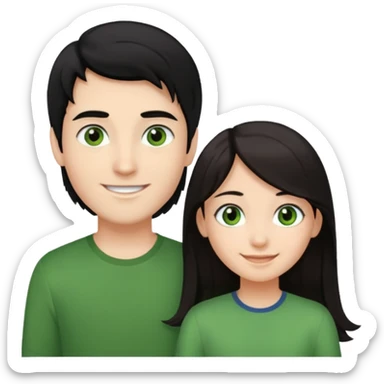  chico pelo negro ojos grises junto a chica pelo castaño largo ojos verdes sticker