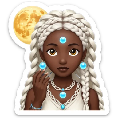 dark skin moon mystic woman white braids glowing orb sticker