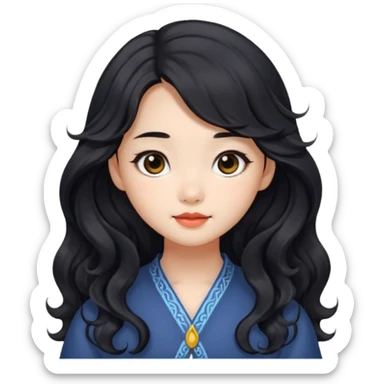 cute Chinese girl with black wavy long hair and black eyes sticker