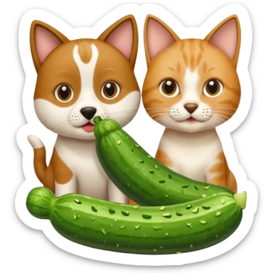 Köpekin yaninda kedi ikside hiyar yesin sticker