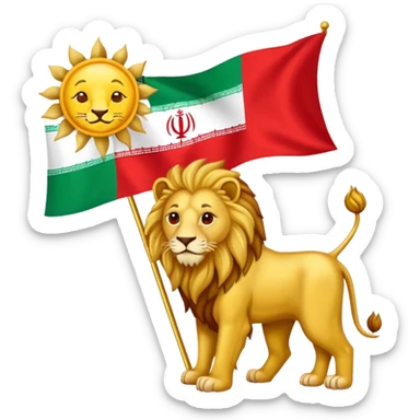 Create a emoji of the old lion and sun flag iran sticker