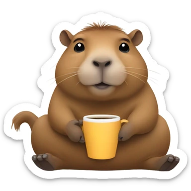 capibara what look at you is cute and he have a cup of coffee sticker